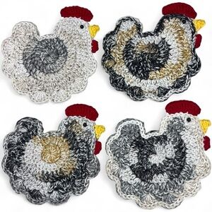 Chicken Cup Mug Coasters Set of 4 Handcrafted Crochet by Seller Cotton